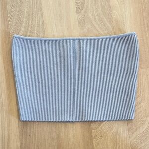 Babaton Sculpt Light Gray Ribbed Strapless Top Size S